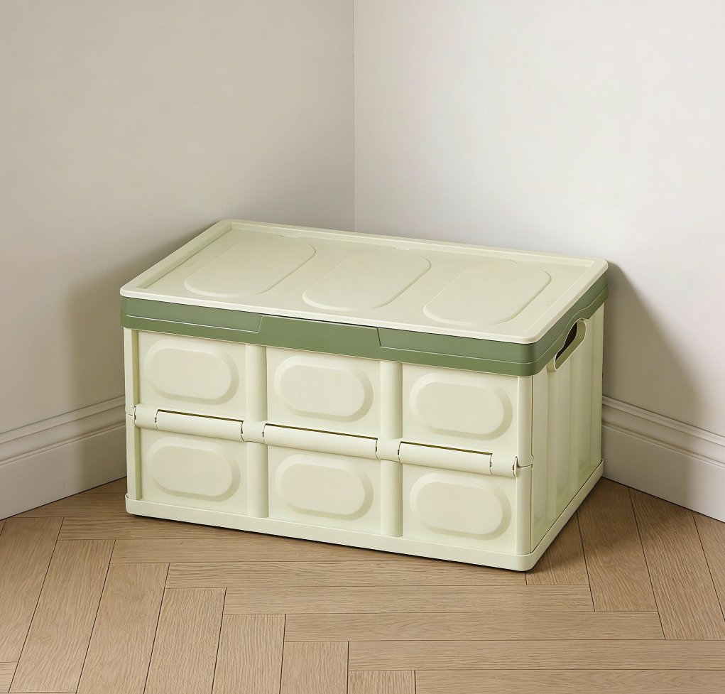 2-Piece Light Green Foldable Plastic Car Boot Storage Boxes with Lid - Image 2