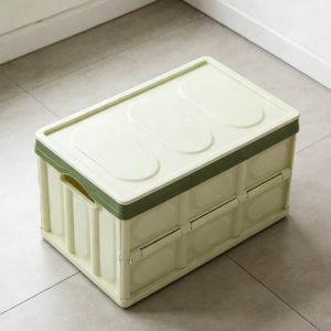 2-Piece Light Green Foldable Plastic Car Boot Storage Boxes with Lid