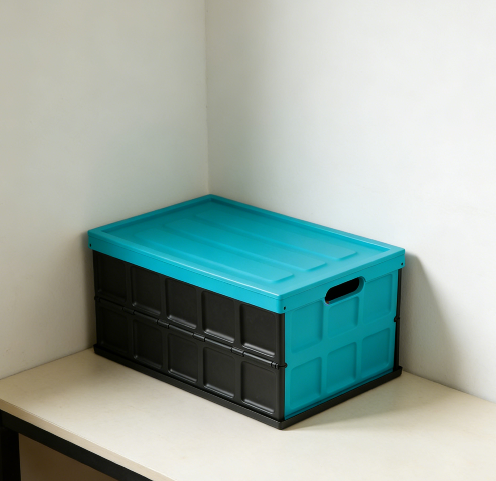 2-Piece Turquoise Stackable Collapsible Car Storage Boxes with Lid - Image 2