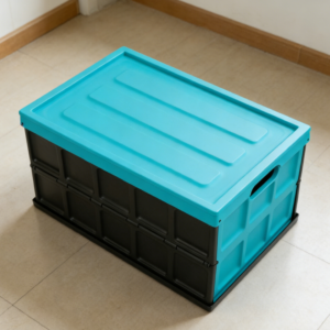 2-Piece Turquoise Stackable Collapsible Car Storage Boxes with Lid