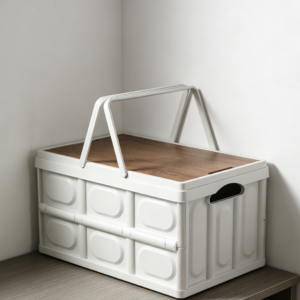 2-Piece Stackable Collapsible Car Storage Boxes with Wooden Lid