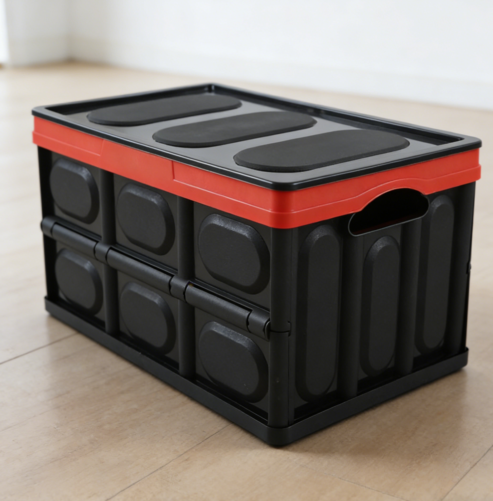 2-Piece Foldable Plastic Car Storage Boxes with Lid for Groceries - Image 2