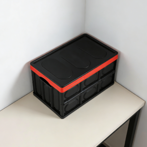 2-Piece Foldable Plastic Car Storage Boxes with Lid for Groceries