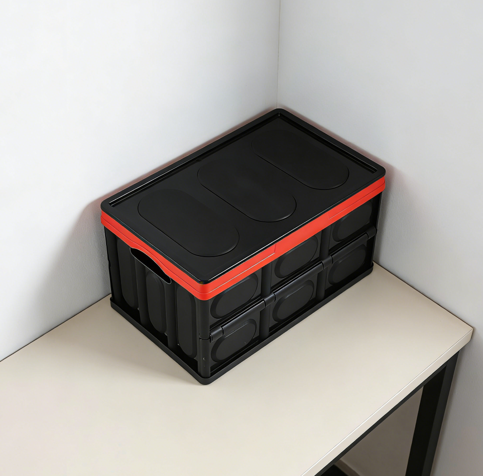 2-Piece Foldable Plastic Car Storage Boxes with Lid for Groceries