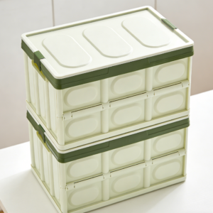 3-Piece Green Stackable Collapsible Car Storage Boxes with Lids