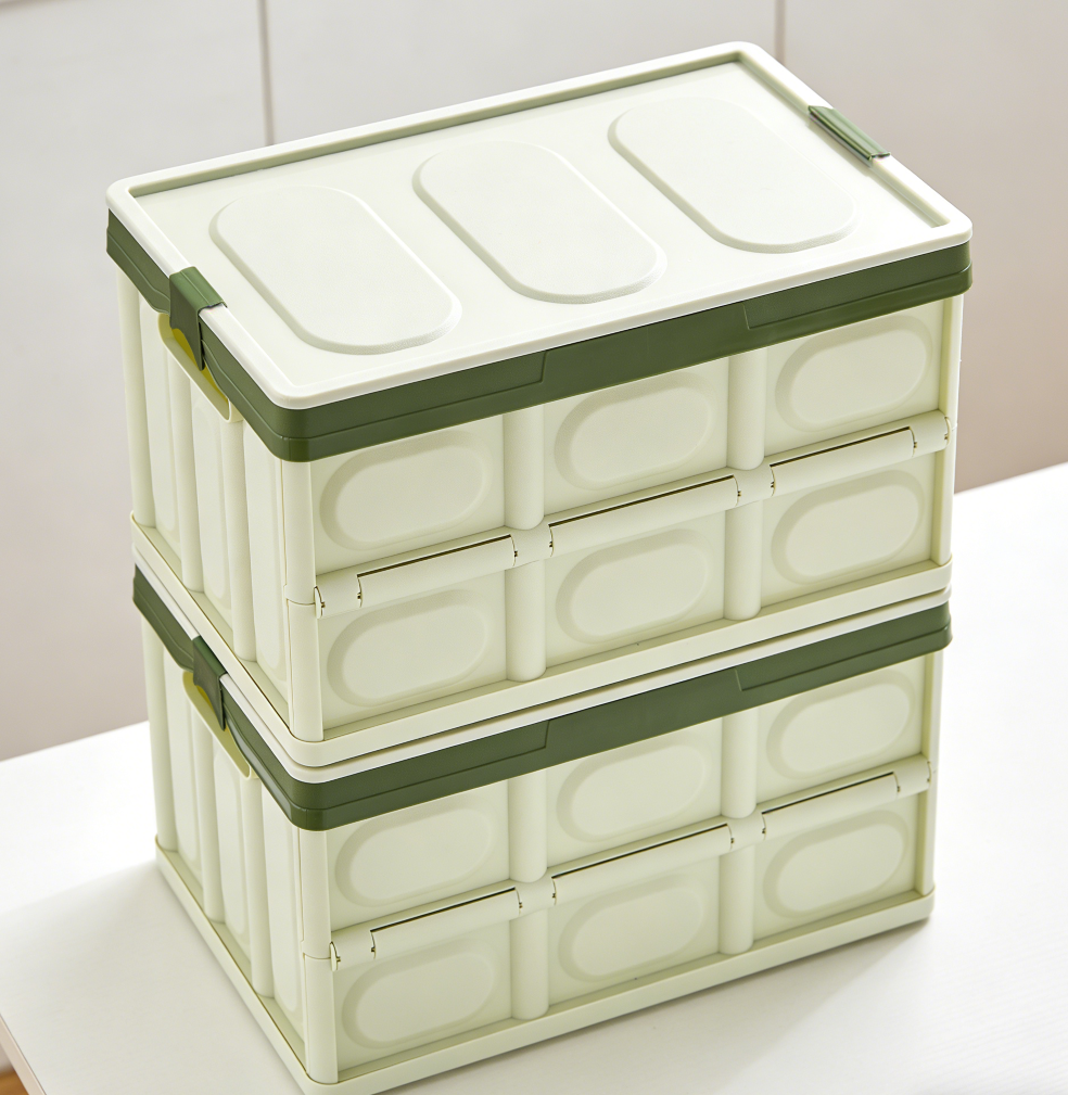 3-Piece Green Stackable Collapsible Car Storage Boxes with Lids