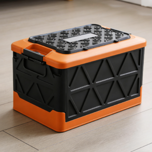 2-Piece Grey and Orange Collapsible Car Storage Boxes, Large Capacity