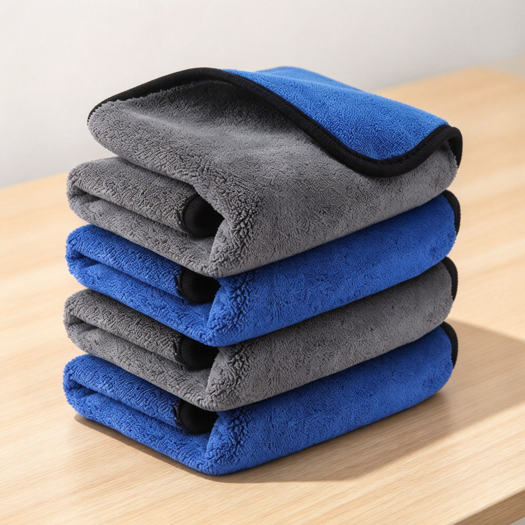 Blue and Grey Microfiber Car Wash Drying Cloths