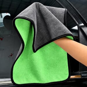 High-Density Coral Fleece Car Wash Towel, Double-Sided Microfiber, Green