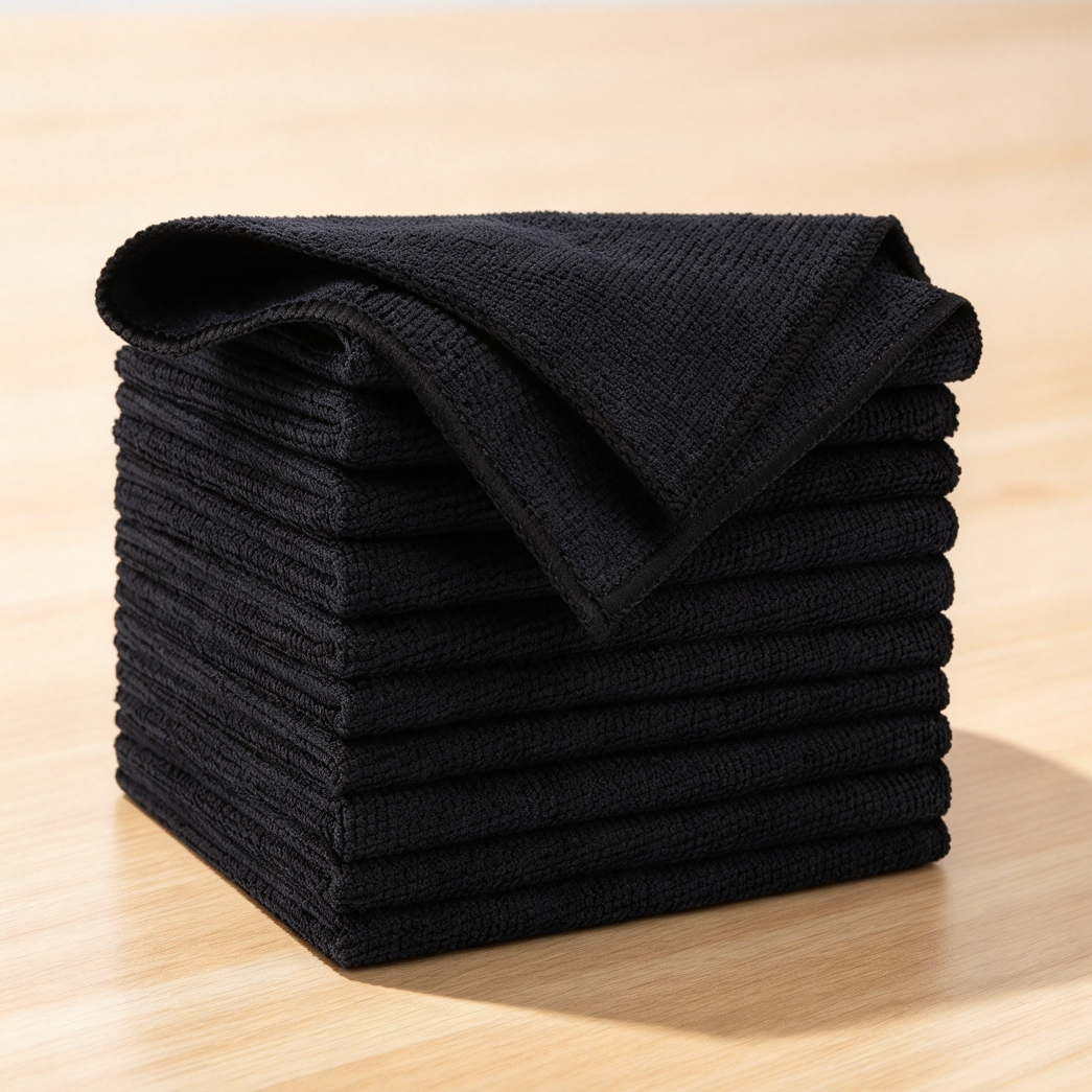 Black Microfiber Cleaning Cloths, 10-Pack 12x12 - Image 2