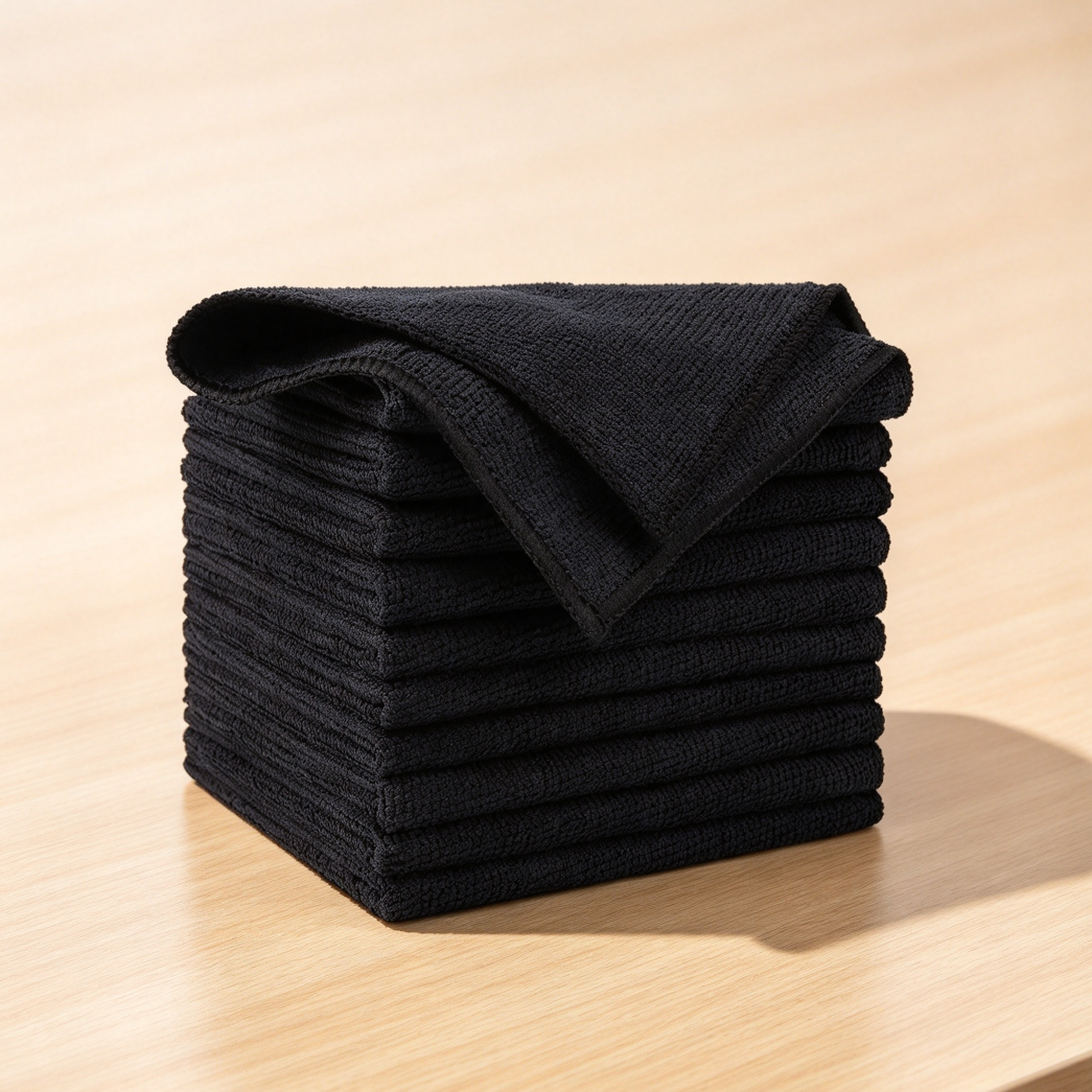Black Microfiber Cleaning Cloths, 10-Pack 12x12
