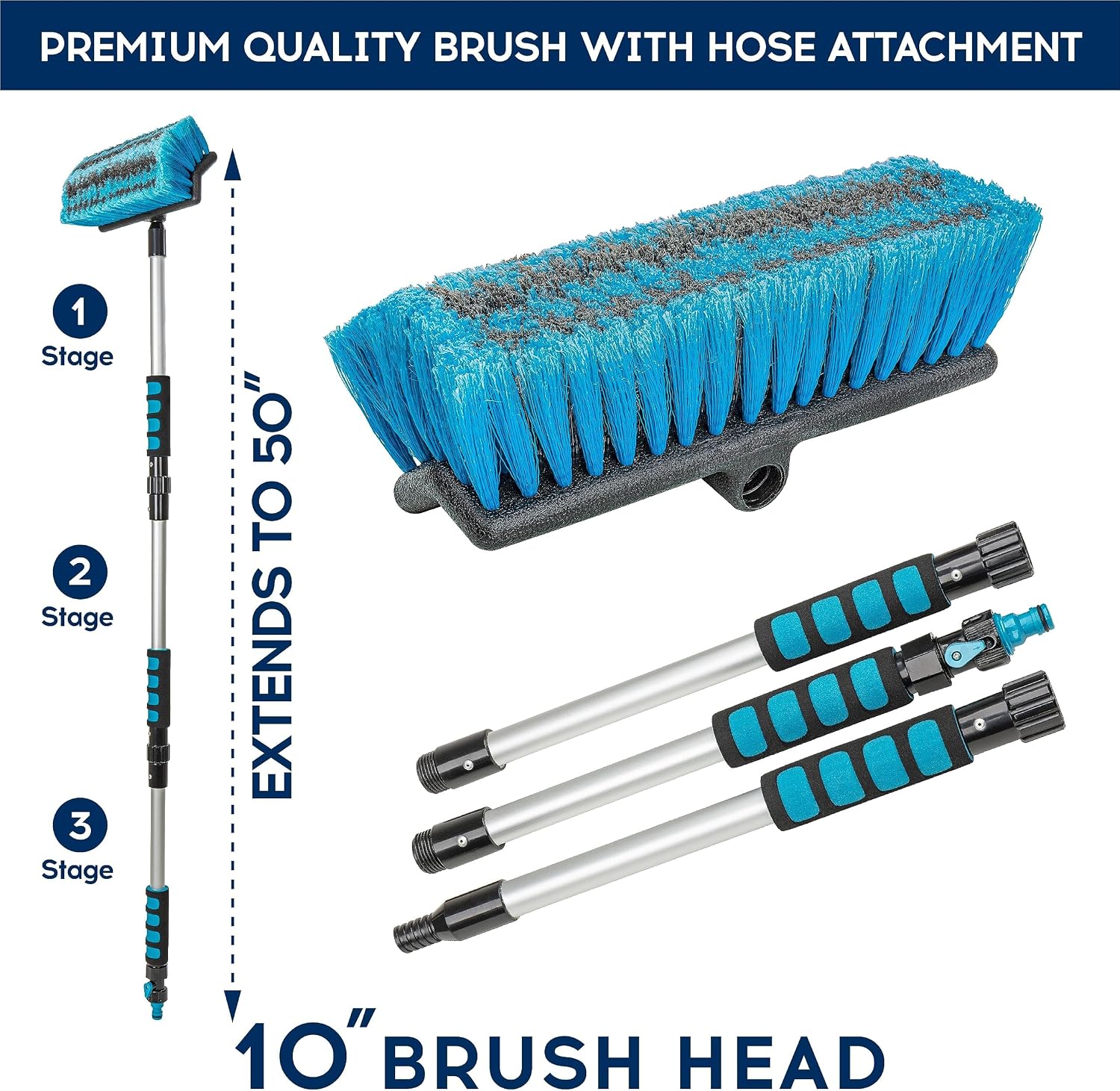 50-Inch Long Handle Car Wash Brush with Hose Attachment - Image 2